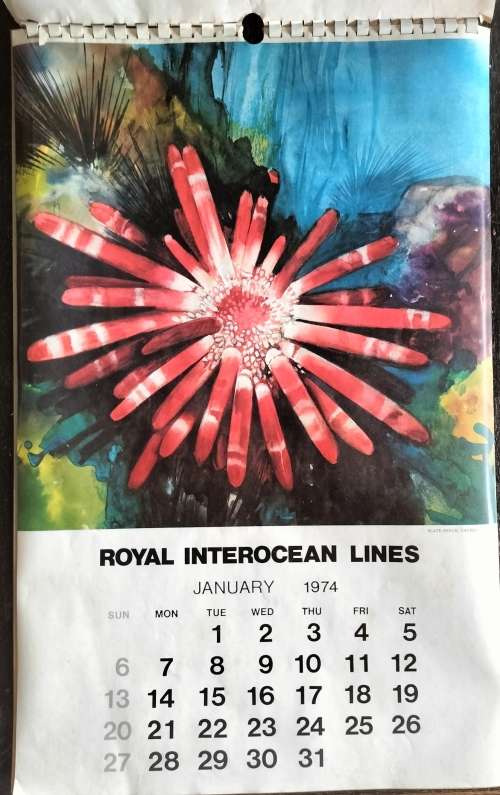 1974 Calendar - Royal Interocean Lines - sketches of creatures of the sea