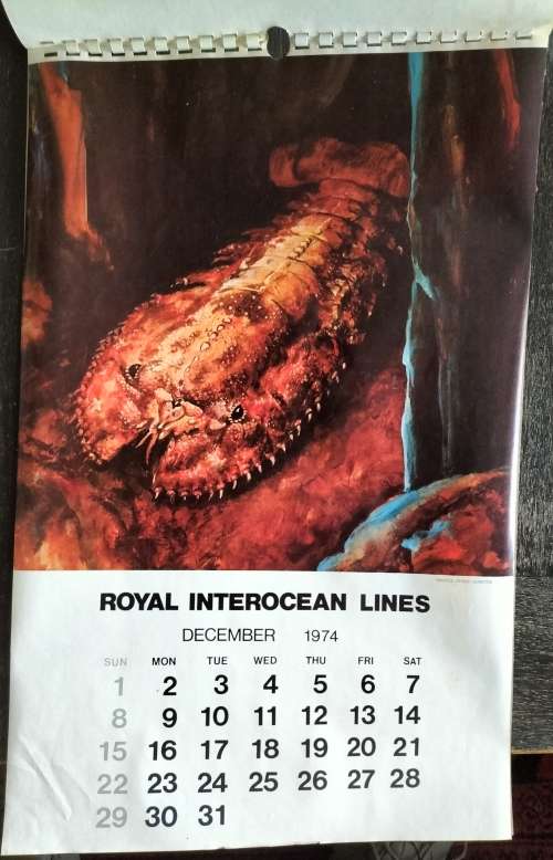 1974 Calendar - Royal Interocean Lines - sketches of creatures of the sea