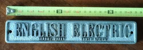 Vintage Aluminium English Electric (Benoni) plate