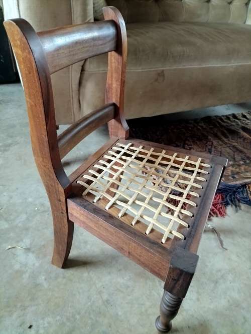Sturdy vintage child/doll wooden riempies chair