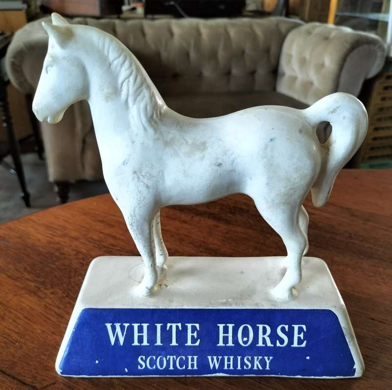 Vintage Whiskey White Horse ceramic advertising figure
