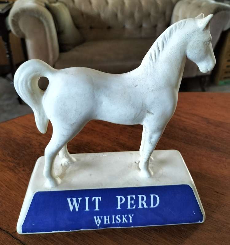Vintage Whiskey White Horse ceramic advertising figure