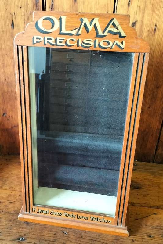 Antique wooden watch cabinet (Olma precision)