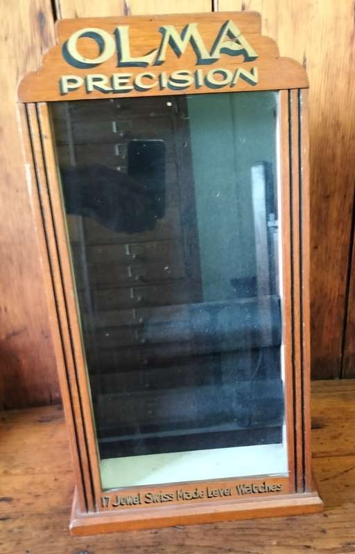 Antique wooden watch cabinet (Olma precision)