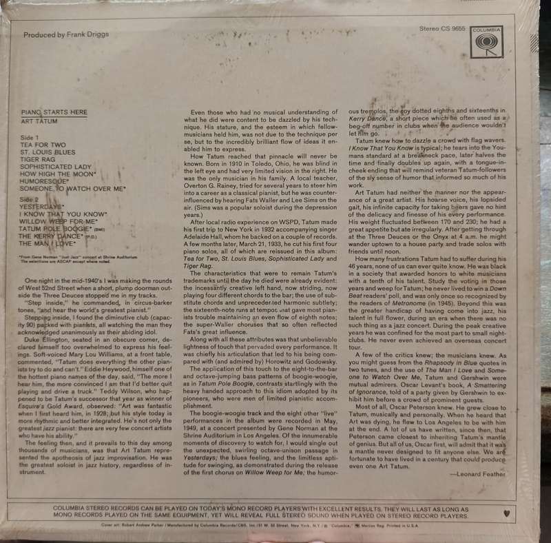 Art Tatum - Jazz Piano (Vintage Vinyl / LP)