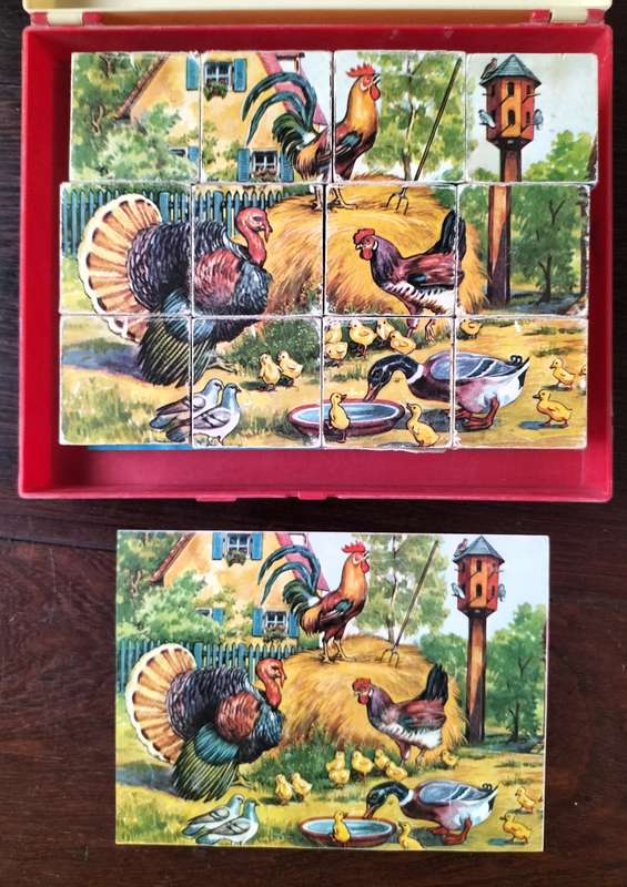 Vintage numbering/puzzle blocks (in original plastic case)