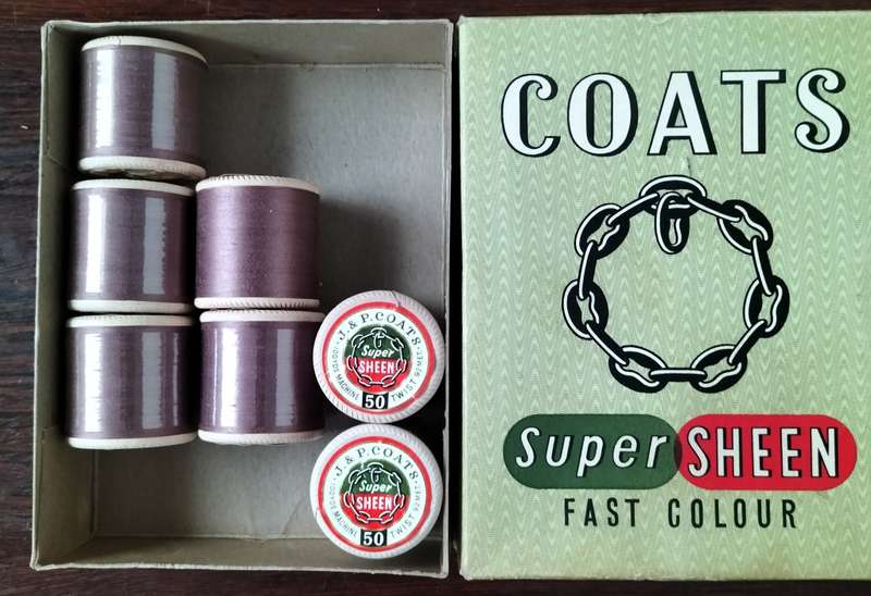 Vintage boxed Cotton thread / Coats Super Sheen (Rose drab x 7)