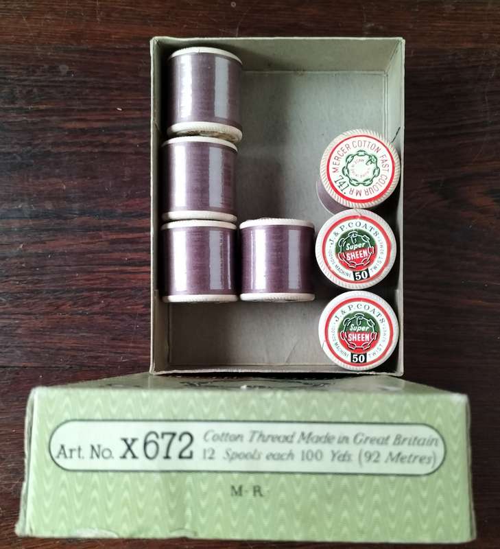 Vintage boxed Cotton thread / Coats Super Sheen (Rose drab x 7)