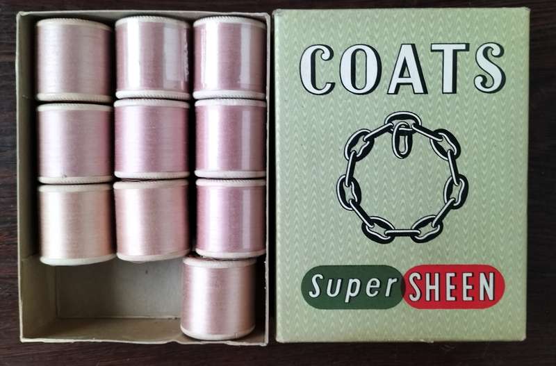 Vintage boxed Cotton thread / Coats Super Sheen (Rosy Dawn x 10)