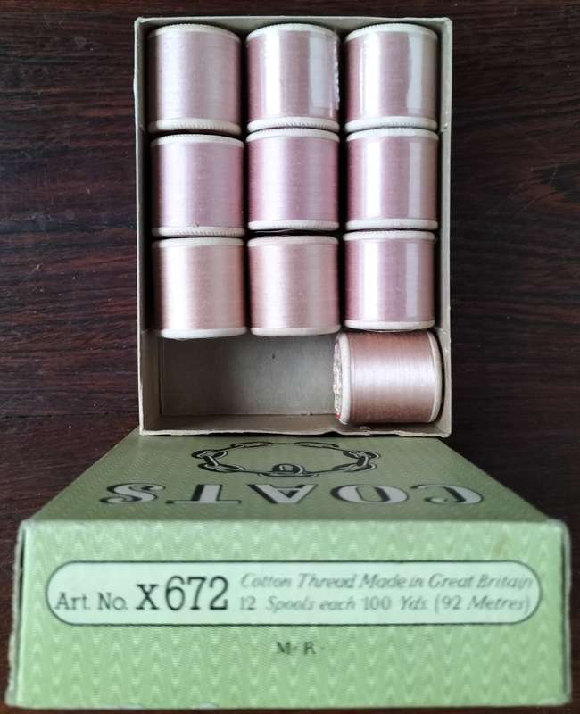 Vintage boxed Cotton thread / Coats Super Sheen (Rosy Dawn x 10)