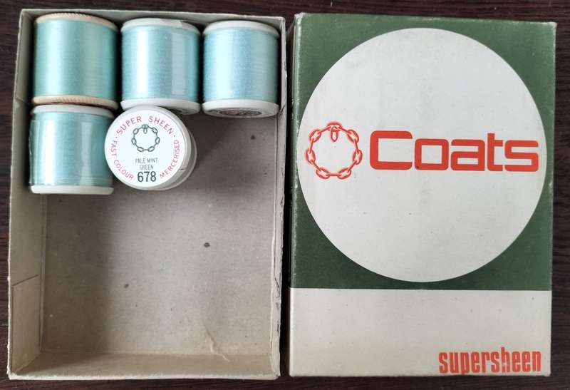 Vintage boxed Cotton thread / Coats Super Sheen (Pale mint x 5))