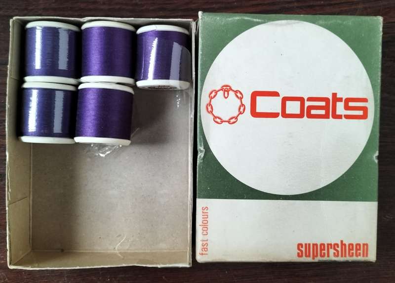 Vintage boxed Cotton thread / Coats Super Sheen (Purple x 5)