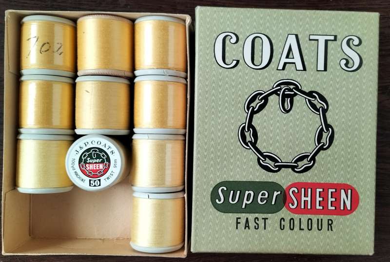Vintage boxed Cotton thread / Coats Super Sheen (Golden x 10)