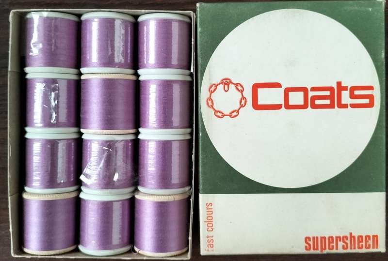 Vintage boxed Cotton thread / Coats Super Sheen (purple x 12)