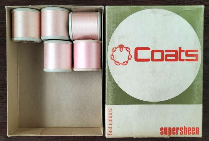 Vintage boxed Cotton thread / Coats Super Sheen (Shell pink x 5)
