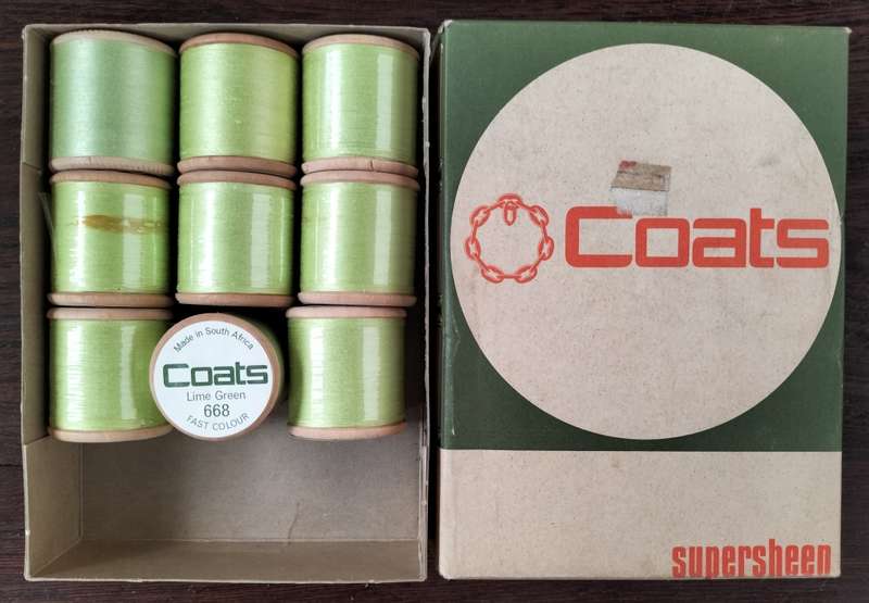 Vintage boxed Cotton thread / Coats Super Sheen (lime green x 9)