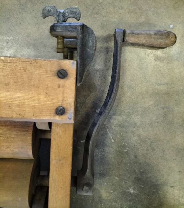 Antique mangle / wringer (heavy wooden framed)