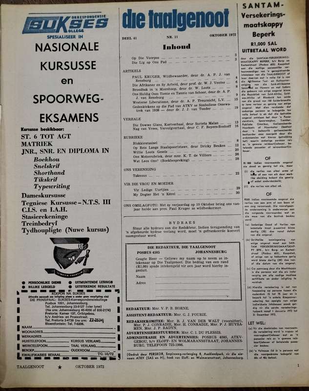 Die Taalgenoot tydskrif - 1972 (met Paul Kruger op voorblad)