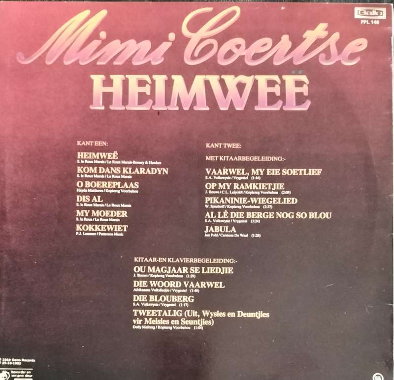LP / Plaat -  Mimmie Coetzer - Heimwee
