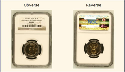 2008 Mandela 90th Birthday  R5 NGC Graded - MS66