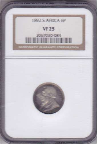 1892 6P VF25 NGC Graded