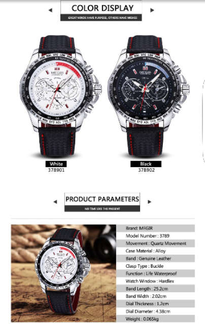 **CRAZY R1 AUCTION***Megir Mens Luxury Quality Watches (No WatchBox)