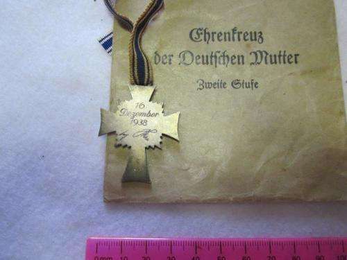 WW2 Mother's cross second class silver with original envelope