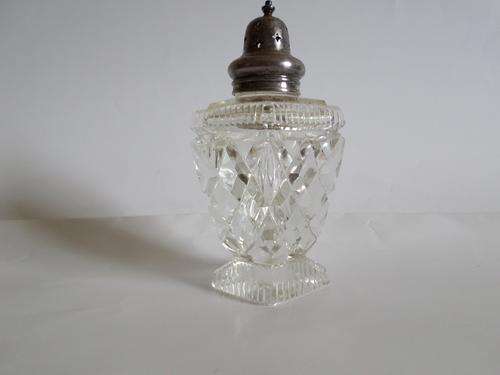 Antique cut crystal and silver plated cover large castor sugar Shaker