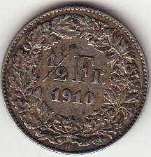 Switzerland 1910 Half franc XF