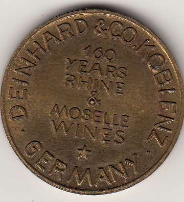 Token - Patent Tablet Makers - J Nickelin and Co Birmingham Deinhard Wine Florin 160 Years Rhine and