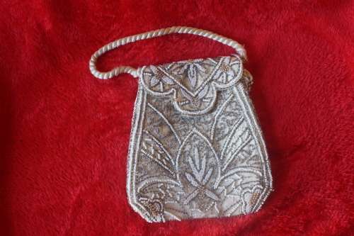 Original Vintage 1930's Beaded Evening Bag MOP Gatsby Art Deco Dainty Dance Purse 170mmx140mm