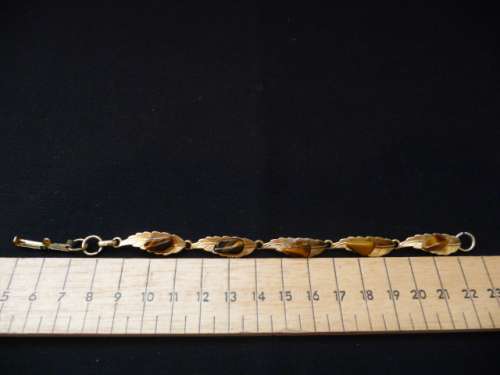 Vintage God Toned Leaf Bracelet decorated with Tiger Eye Stone