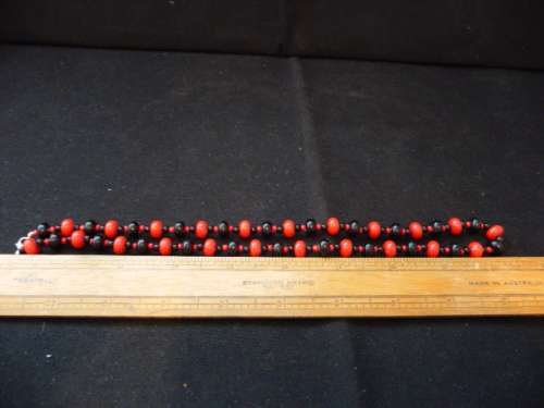 Costume Jewelry Black and Red Beaded Necklace