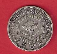 SA Union 1933 Silver Six Pence