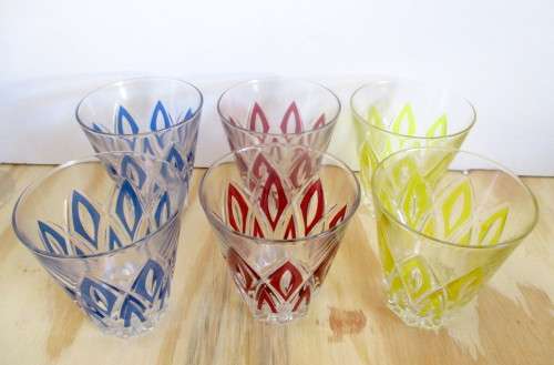 Vintage Retro French Reims Harlequin Juice Glasses - Set of Six - Made in France