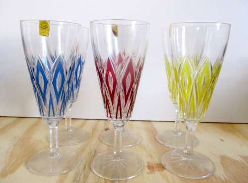 Vintage Retro French Reims Harlequin Chanpagne Glasses - Set of Six - Made in France