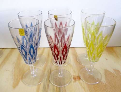 Vintage Retro French Reims Harlequin Chanpagne Glasses - Set of Six - Made in France