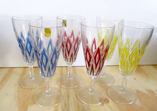 Vintage Retro French Reims Harlequin Chanpagne Glasses - Set of Six - Made in France