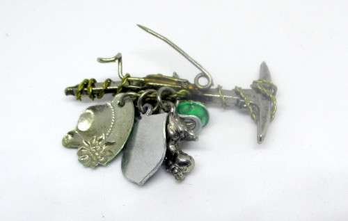 Vintage German hat pin Rothenburg, Edelweiss, Hanging from Ice Pick, the Bayern Shield, Hat, Boot.