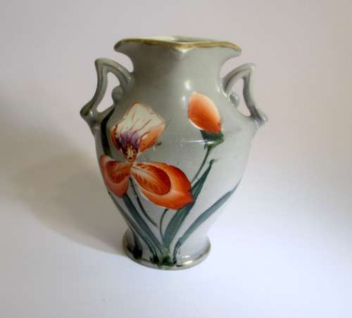 Antique Royal Nishiki Nippon Vase. Porcelain Hand Painted with Orchirds. c1906. 110mm high.