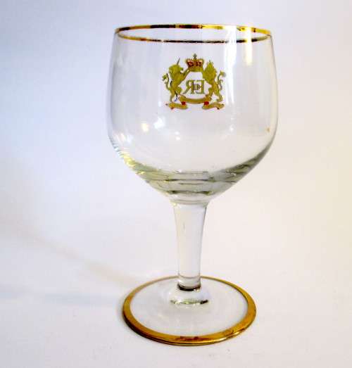 ERII Coronation 1953 Single Wine Glass, Gold finishes.
