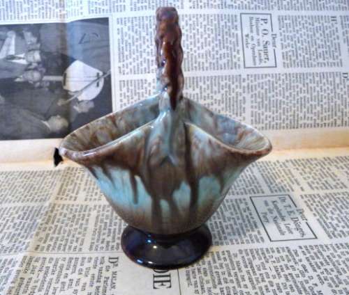 Small Ceramic Decorative Basket, Vintage Mid-Century Marked `Germany` 12cm High Spotless