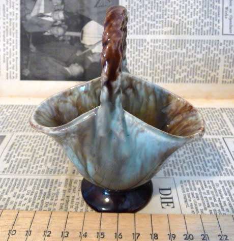 Small Ceramic Decorative Basket, Vintage Mid-Century Marked `Germany` 12cm High Spotless
