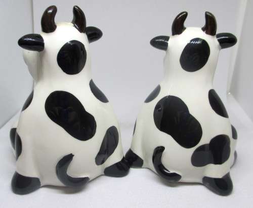Cute Porcelain Cow Salt and Pepper Set. 10cm high.