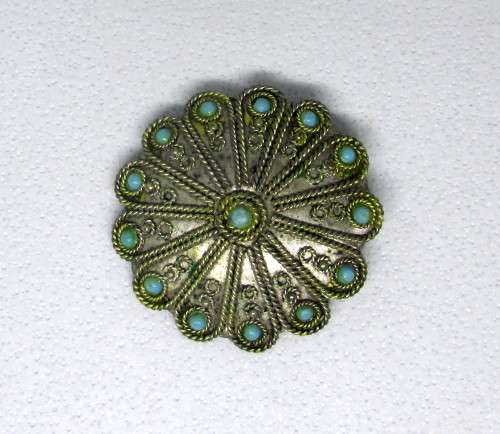 Vintage Brooch and Pendant combination with small Turquoise beads.