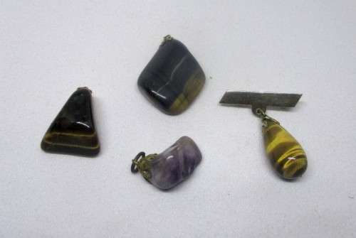 Lot of Four Semi Prescious Stones. Three Pendants and one Brooch. As per Photo.