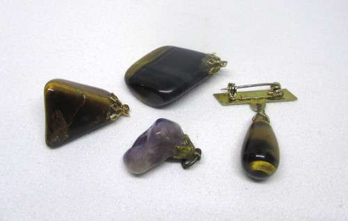 Lot of Four Semi Prescious Stones. Three Pendants and one Brooch. As per Photo.