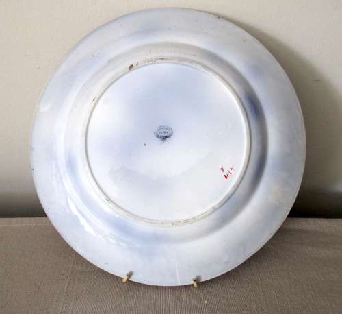 ANTIQUE BLUE HAND PAINTED POLYCHROME NOMA PLATE CHINOISERIE FLORAL DESIGN. C1840 27diam.