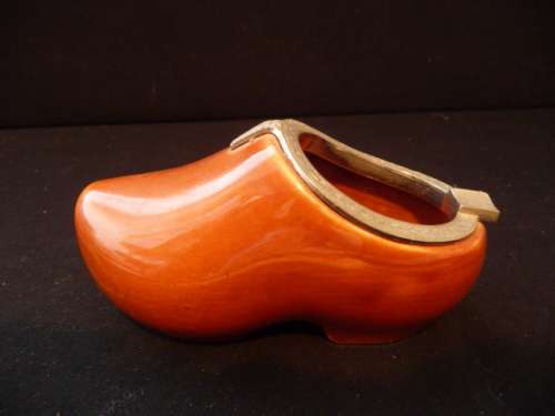 Vintage Ceramic Brown Clog with Decorative Finishes Ashtray.