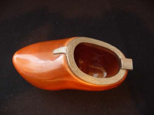 Vintage Ceramic Brown Clog with Decorative Finishes Ashtray.